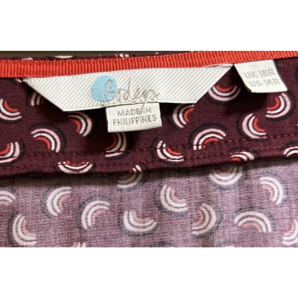 Boden Women's Belle Wrap Tie Waist Maroon Rainbow Long Sleeve Blouse Top - 14R - Picture 8 of 11